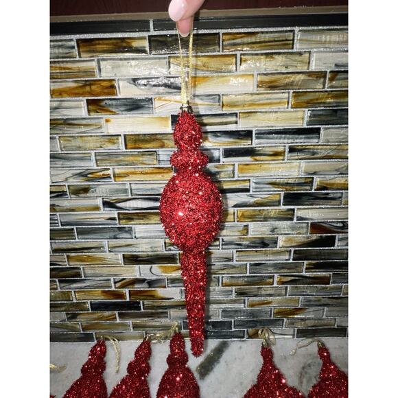 16 Red Dipped Glitter Christmas Tree Bulb Finials Ornaments Holiday Decor - Picture 6 of 9